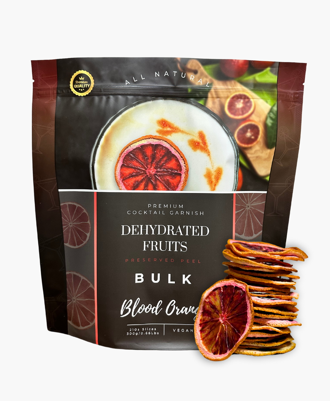 Dried Blood-Orange Slices | BULK SIZE | 210± Slices | Preserved Peel Premium DRIED FRUITS for Luxury Cocktail Garnishes for Bars and Home Hosts.