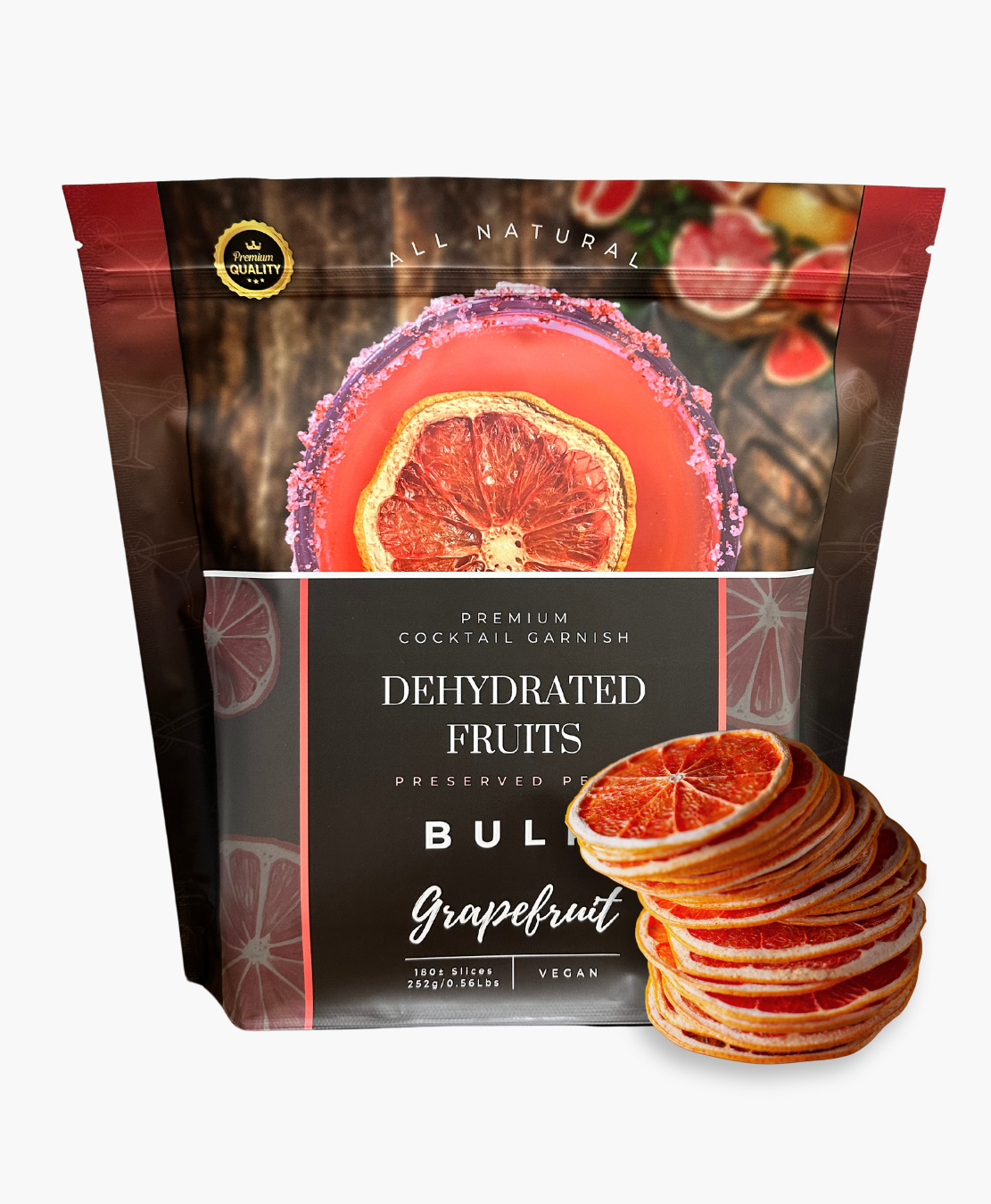 Dried Grapefruit Slices | BULK SIZE | 180± Slices | Preserved Peel Premium DRIED FRUITS for Luxury Cocktail Garnishes for Bars and Home Hosts.