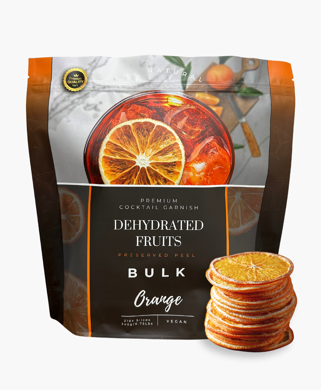 Dried Orange Slices | BULK SIZE | 210± Slices | Preserved Peel Premium DRIED FRUITS for Luxury Cocktail Garnishes for Bars and Home Hosts.