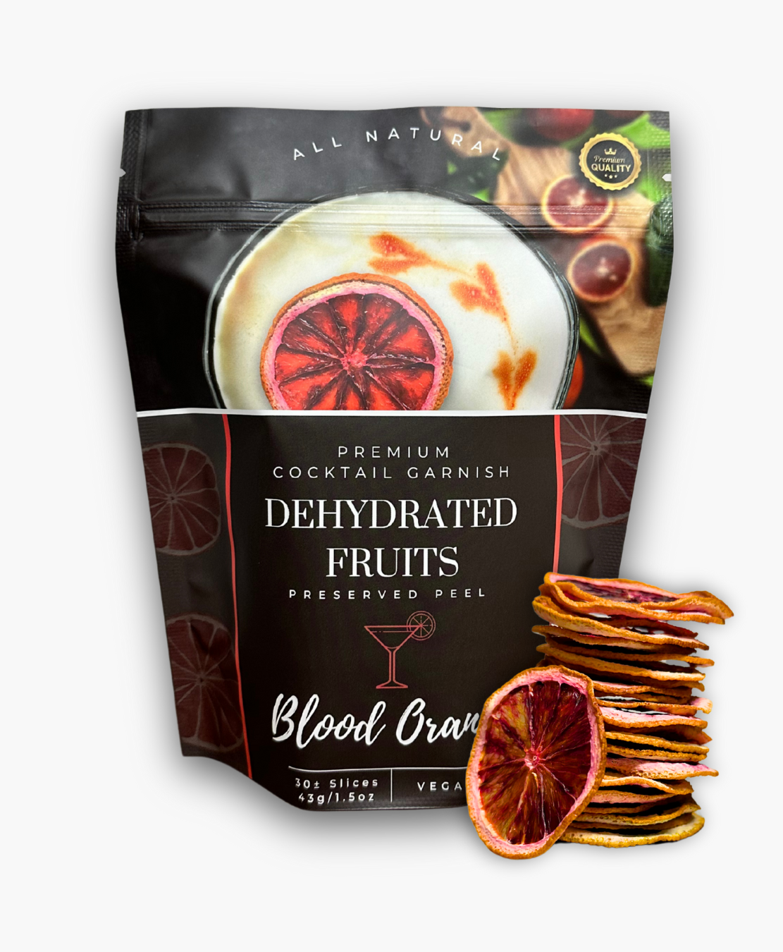 Bag of dried blood-orange slices for cocktail garnishes