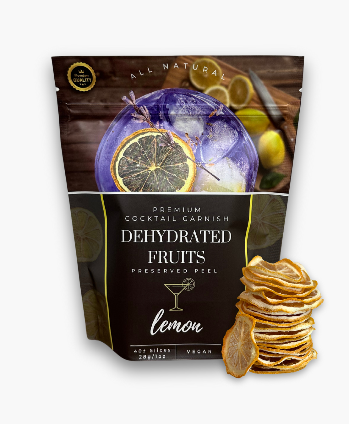 bag of dried lemon slices for cocktail garnishes from Preserved Peel