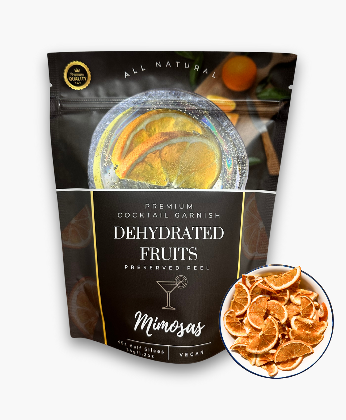 Dried Half Orange Slices | 40± Slices | MIMOSA | Preserved Peel Premium DRIED FRUITS for Luxury Cocktail Garnishes for Bars and Home Hosts.