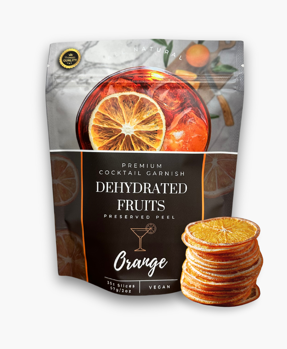 Dried Garnish bag of dehydrated Orange wheels from Preserved Peel