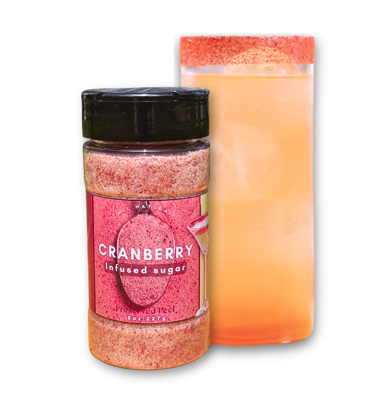 Cranberry Sugar Rim – 8oz | Infused Sugar | Cocktail Rim
