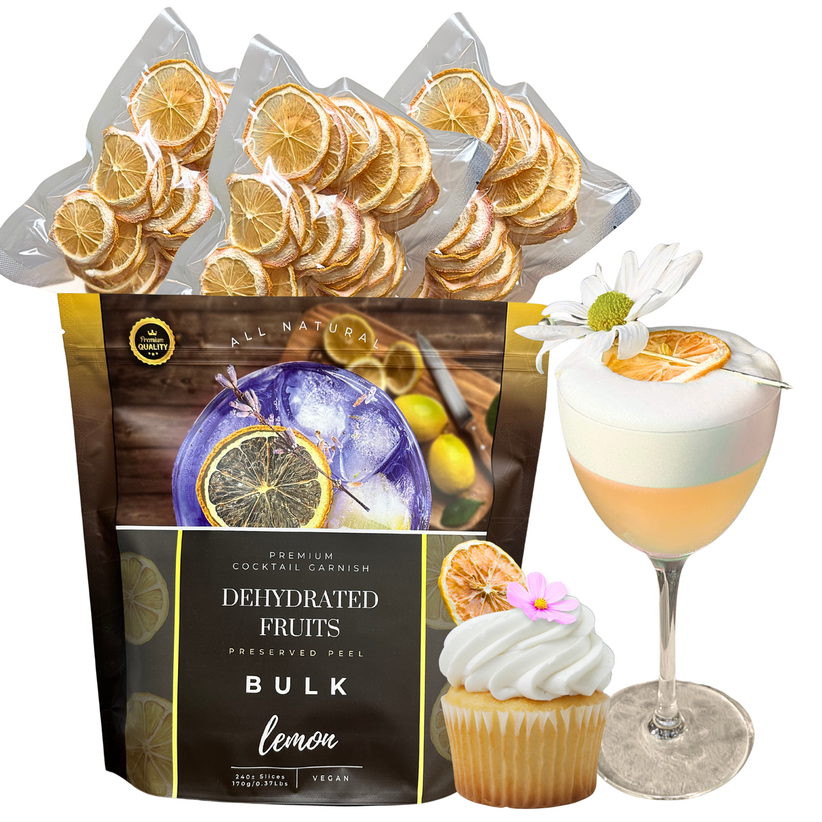Bulk Dried Lemon Slices | 240± Servings | Preserved Peel Premium DRIED FRUITS | BULK SIZE | for Luxury Cocktail Garnishes for Bars and Home Hosts.