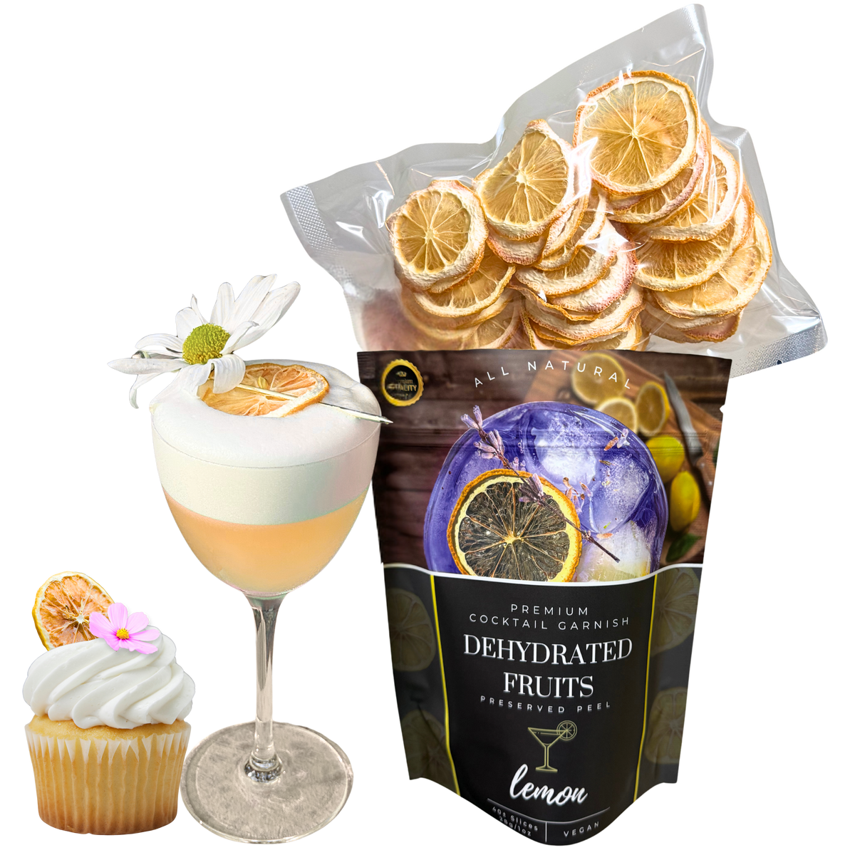 Dried Lemon Slices | 40± Slices | Preserved Peel Premium DRIED FRUITS for Luxury Cocktail Garnishes for Bars and Home Hosts.