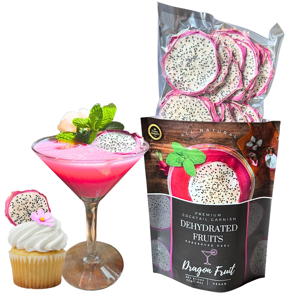 Dried Dragon Fruit Slices | 30± Slices | Preserved Peel Premium DRIED FRUITS for Luxury Cocktail Garnishes for Bars and Home Hosts.