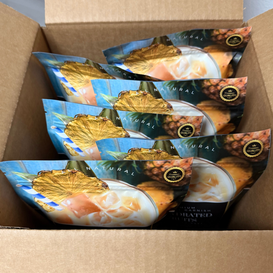 CASE⇢ Dried Half Pineapple Slices | 25± Servings | Preserved Peel Premium DRIED FRUITS for Luxury Cocktail Garnishes for Bars and Home Hosts.