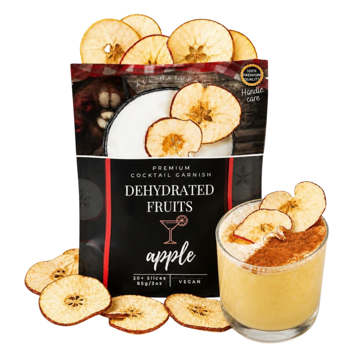 Dried Apple Slices | 30± Servings | Preserved Peel Premium DRIED FRUITS for Cocktail Garnishes for Bars and Home Hosts.
