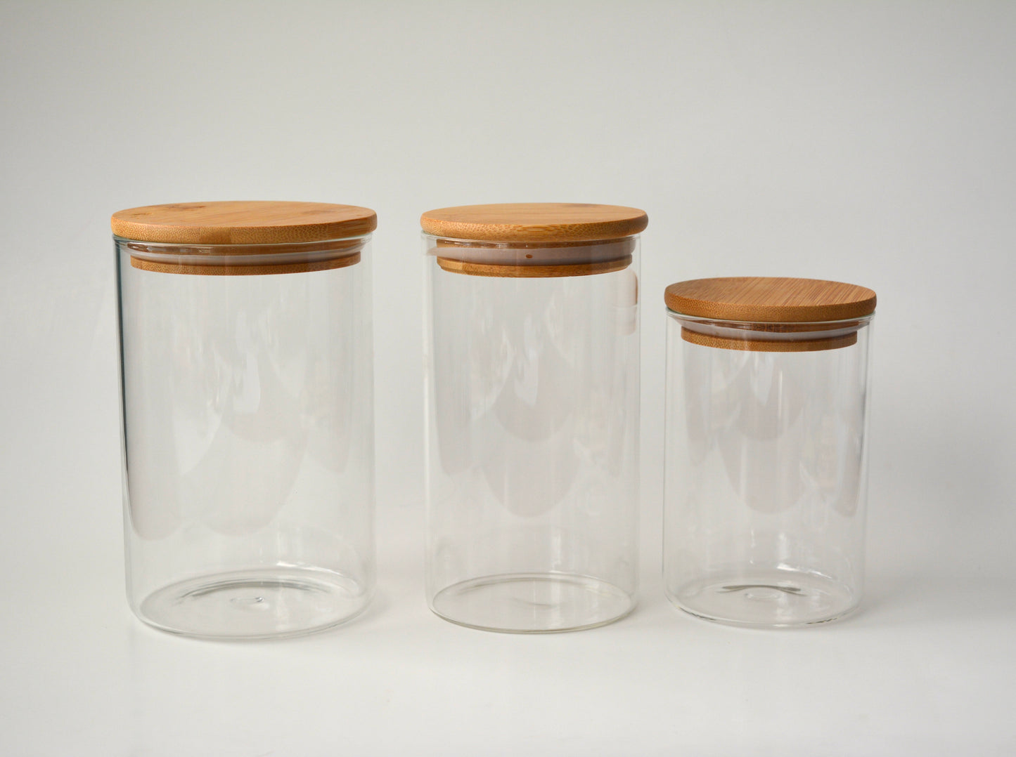 Set of 3 Empty Glass Jars with Bamboo lid (15oz-25oz-35oz)