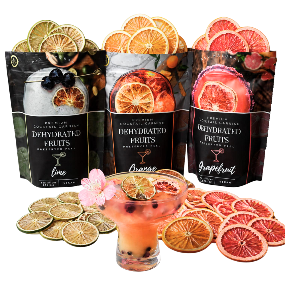 Dried Citrus Slices ⎮ Preserved Peel Citrus Collection⎮ SAVE 10% with our 3 PACK Dried Fruit Garnish LIME - GRAPEFRUIT - ORANGE Cocktail Garnish Set.