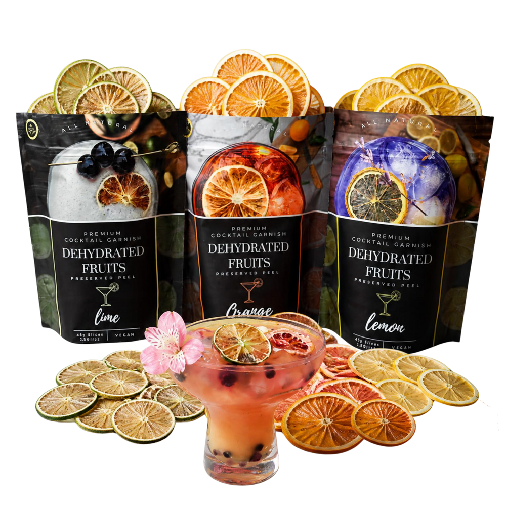 Dried Citrus Slices ⎮ Preserved Peel Citrus Collection⎮ SAVE 10% with our 3 PACK Dehydrated Fruit Garnish LIME - LEMON - ORANGE Cocktail Garnish Set.
