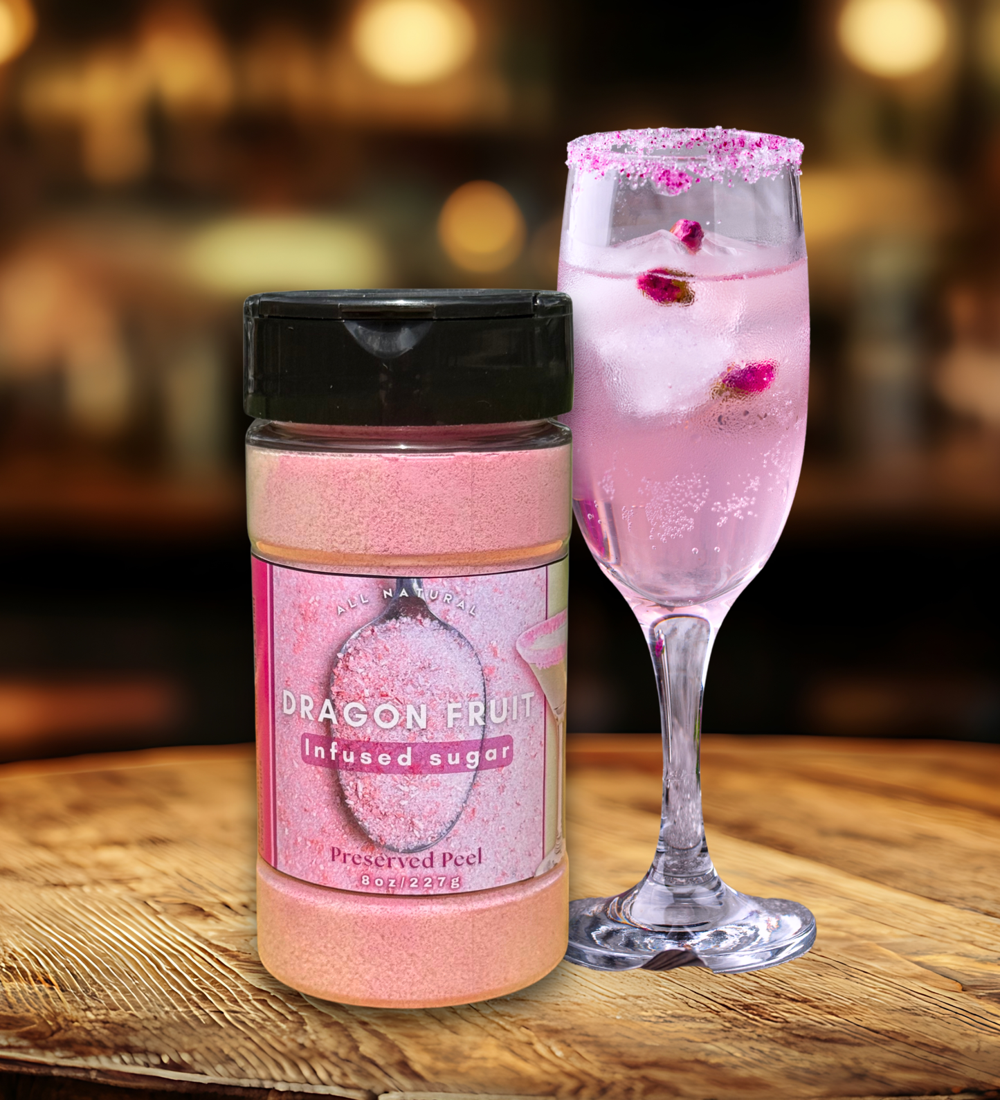 Dragon Fruit Sugar Rim – 8oz | Infused Sugar | Cocktail Rim