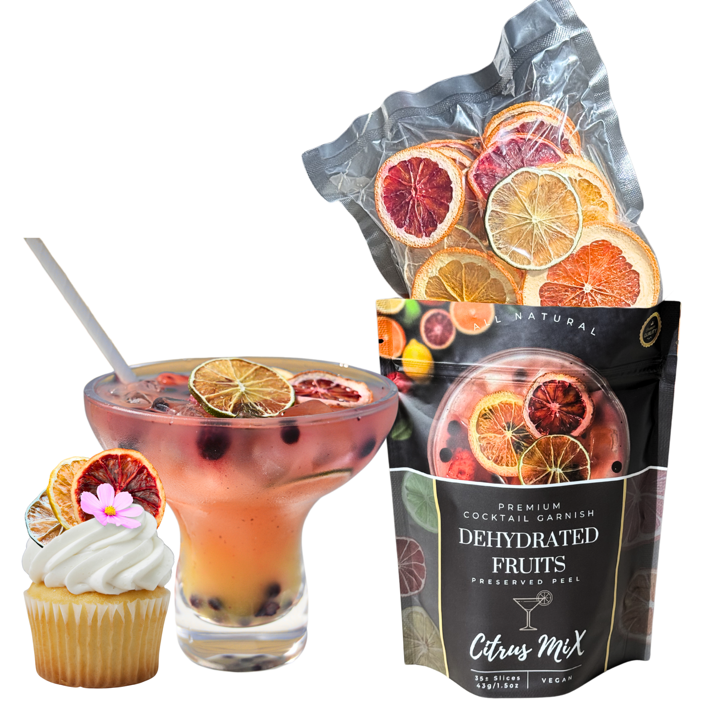 Dried Citrus Slices | 35± Slices | Preserved Peel Premium DRIED FRUITS for Luxury Cocktail Garnishes for Bars and Home Hosts.