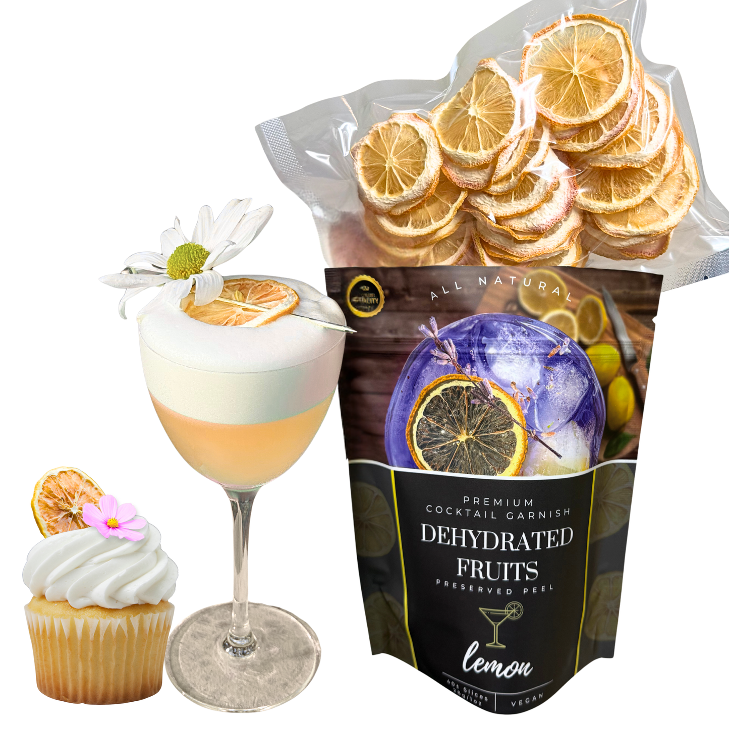 Dried Lemon Slices | 40± Slices | Preserved Peel Premium DRIED FRUITS for Luxury Cocktail Garnishes for Bars and Home Hosts.