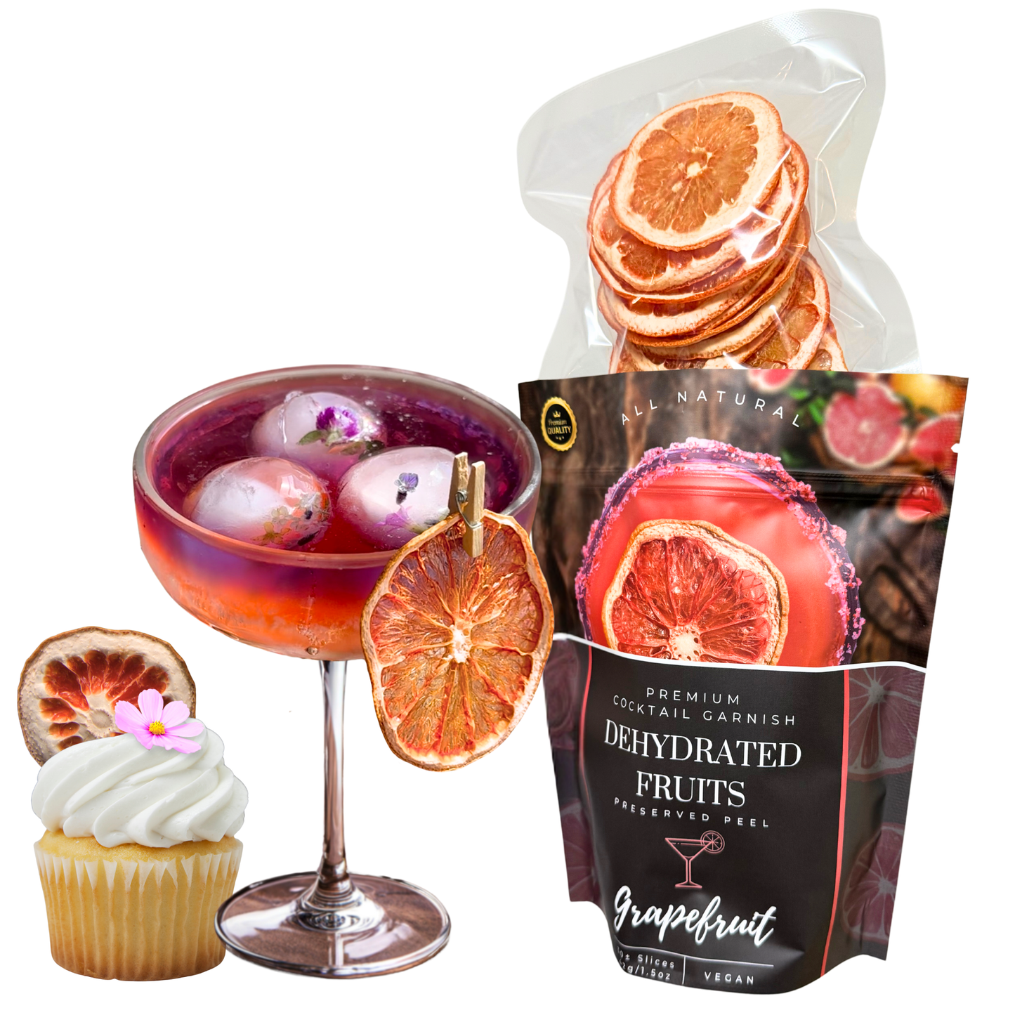 Dried Grapefruit Slices | 30± Slices | Preserved Peel Premium DRIED FRUITS for Luxury Cocktail Garnishes for Bars and Home Hosts.