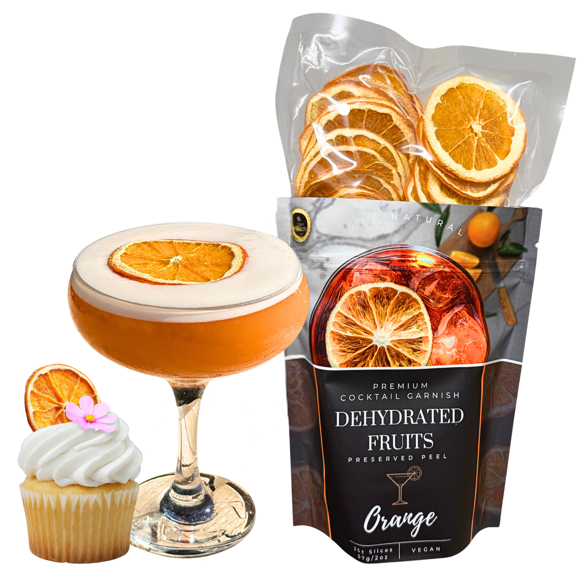 Packaged dehydrated orange slices for a cocktail garnish