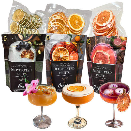 Dried Citrus Slices ⎮ Preserved Peel Citrus Collection⎮ SAVE 15% with our 3 PACK Dried Fruit Garnish LIME - GRAPEFRUIT - ORANGE Cocktail Garnish Set.