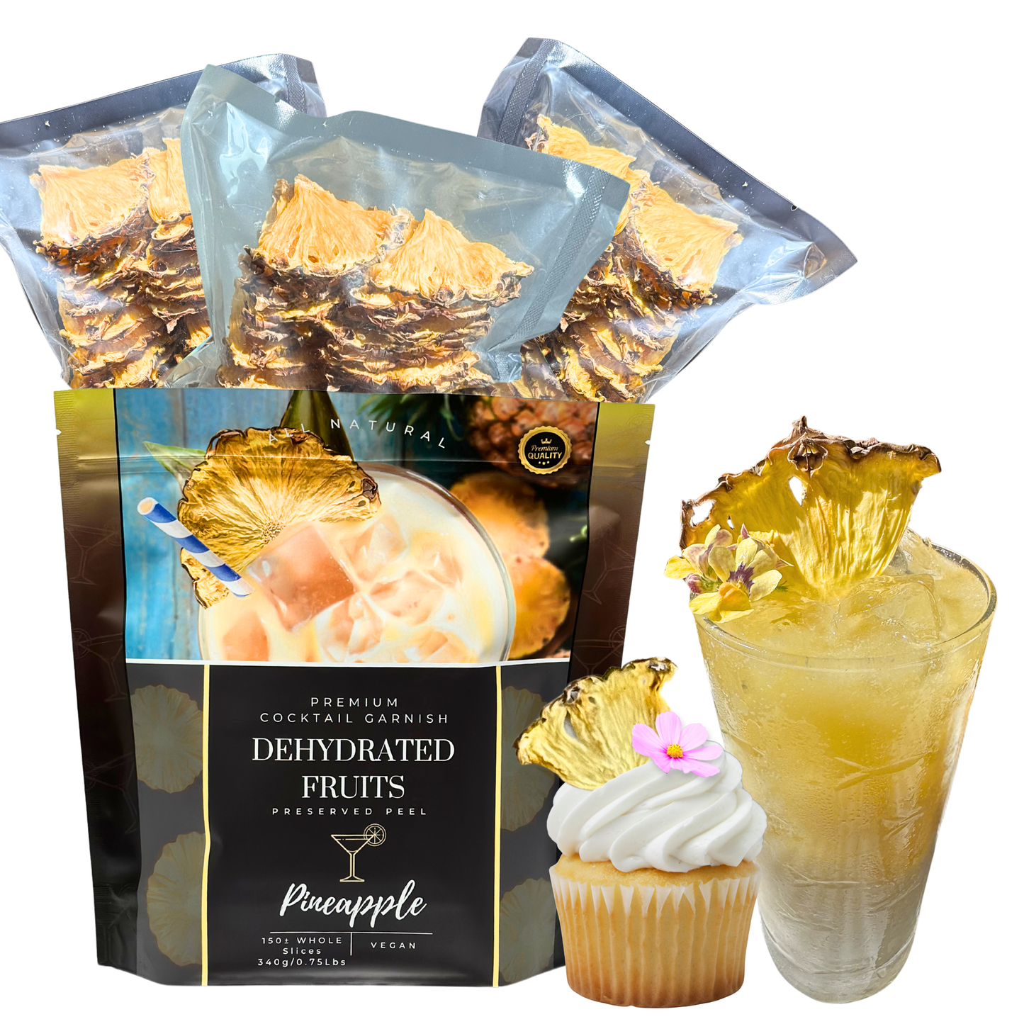 Bulk Dried Pineapple QUARTERS 1/4 | 240± Servings | Preserved Peel Premium DRIED FRUITS | BULK SIZE | for Luxury Cocktail Garnishes for Bars and Home Hosts.