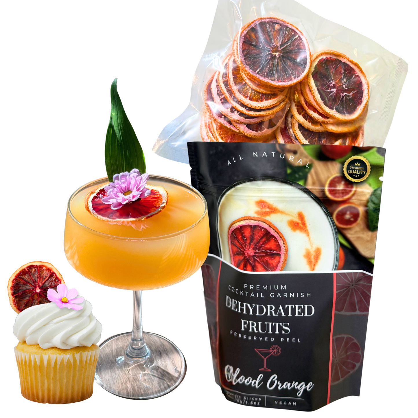 Dried Blood-Orange Slices | 30± Slices | Preserved Peel Premium DRIED FRUITS for Luxury Cocktail Garnishes for Bars and Home Hosts.